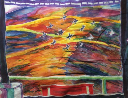 Flock and hills
silk painting